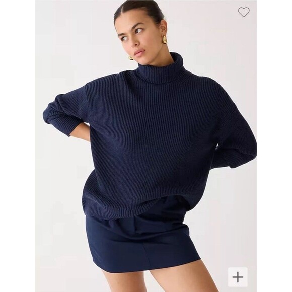 J Crew Sweater Womens XXL Ribbed Turtleneck Cashmere Blend Navy Blue BS990 - Picture 1 of 6